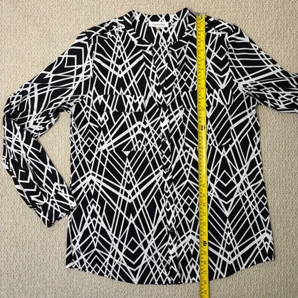 Calvin‎ Klein Black White Geometric Print Blouse, Womens Size Medium - Picture 9 of 14